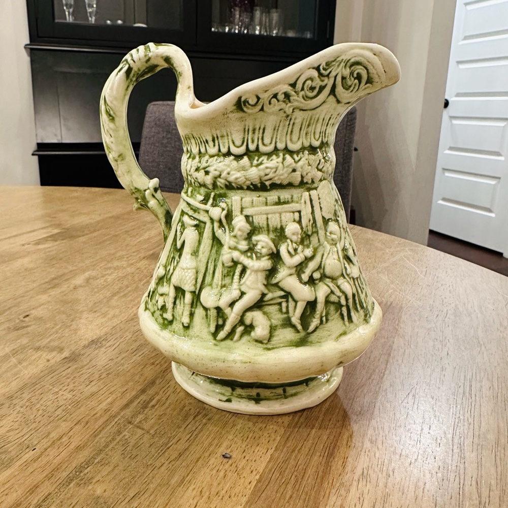 Vintage Green Majolica Ceramic Pitcher